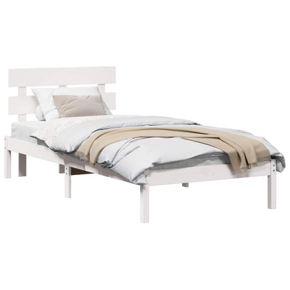 Bed Frame with Headboard White 90 x 190 cm Solid Pine wood