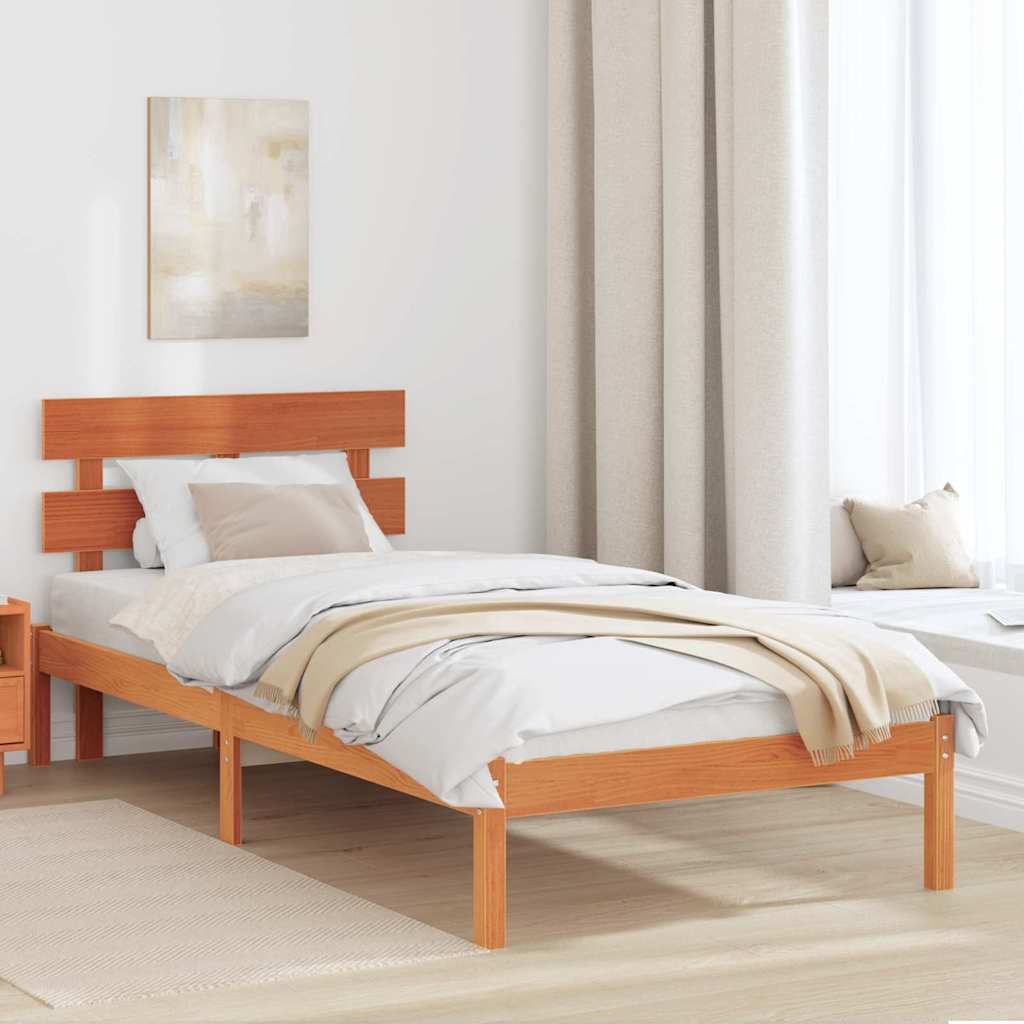 Bed Frame with Headboard Brown 75 x 190 cm Solid Pine wood