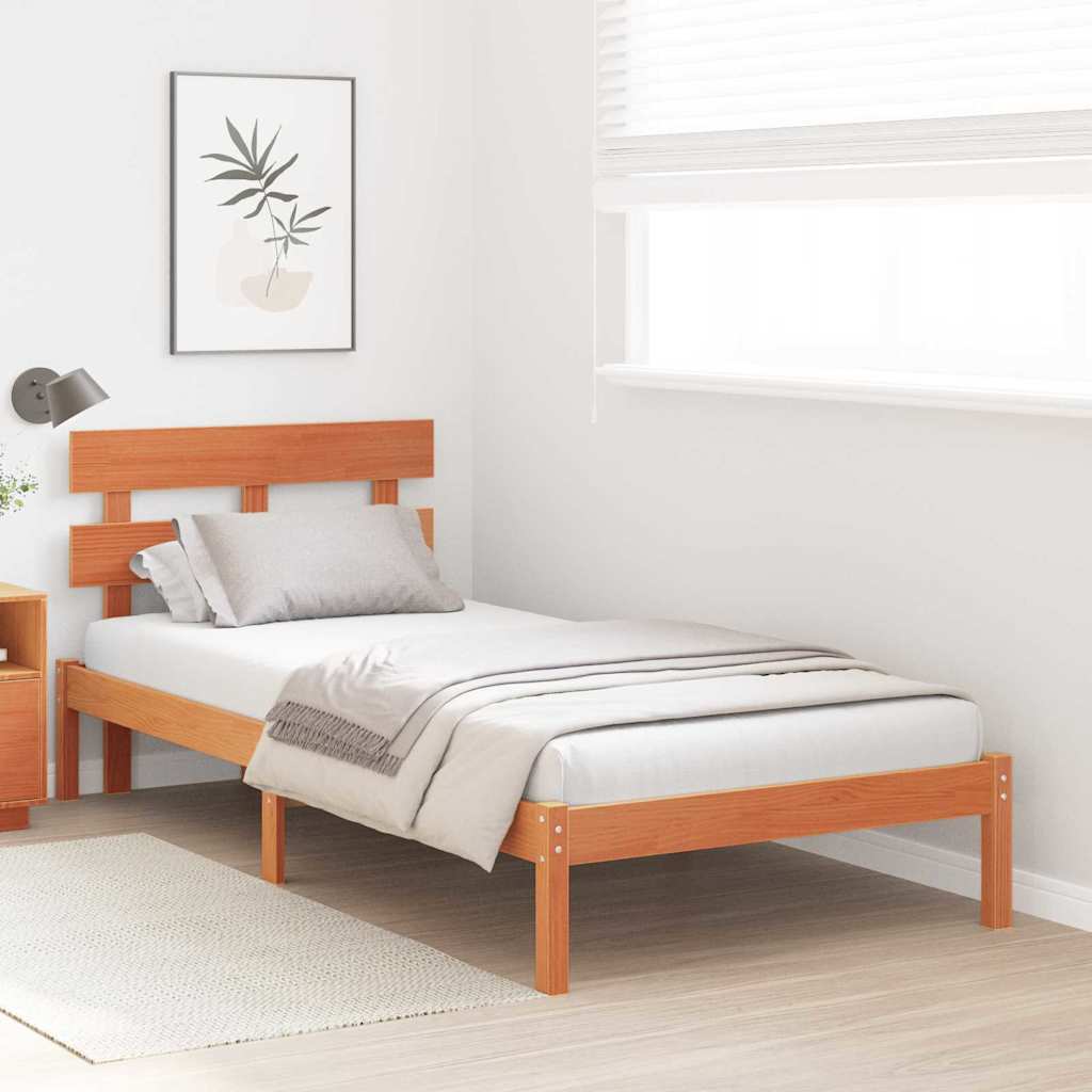 Bed Frame with Headboard Brown 75 x 190 cm Solid Pine wood