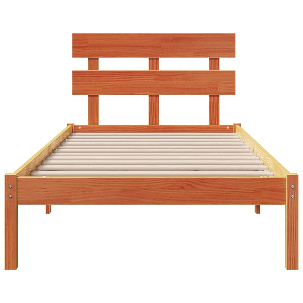Bed Frame with Headboard Brown 75 x 190 cm Solid Pine wood