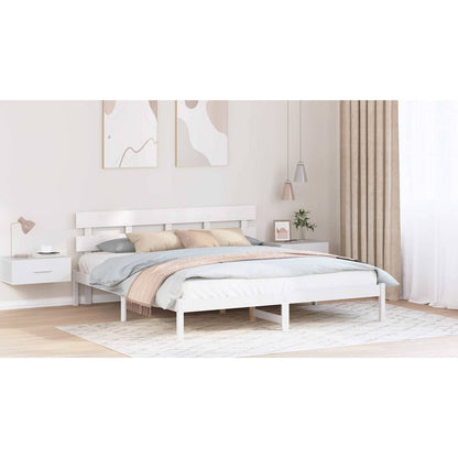 Bed Frame with Headboard White 200 x 200 cm Solid Pine wood