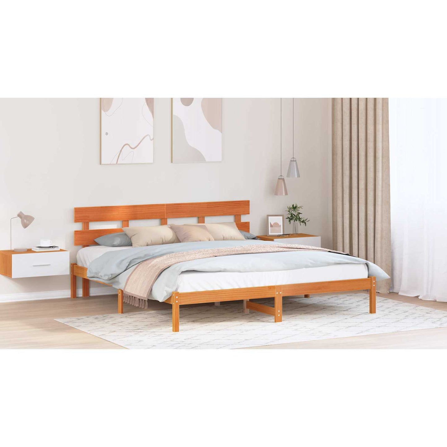 Bed Frame with Headboard Brown 200 x 200 cm Solid Pine wood
