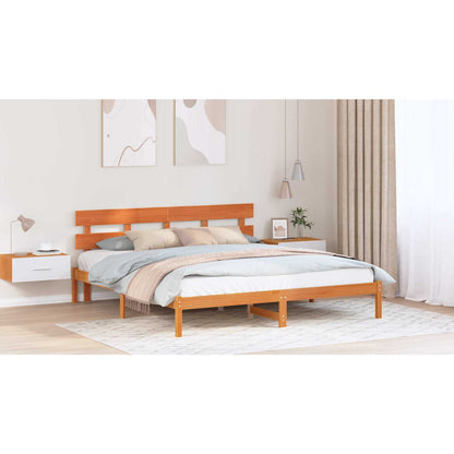 Bed Frame with Headboard Brown 200 x 200 cm Solid Pine wood