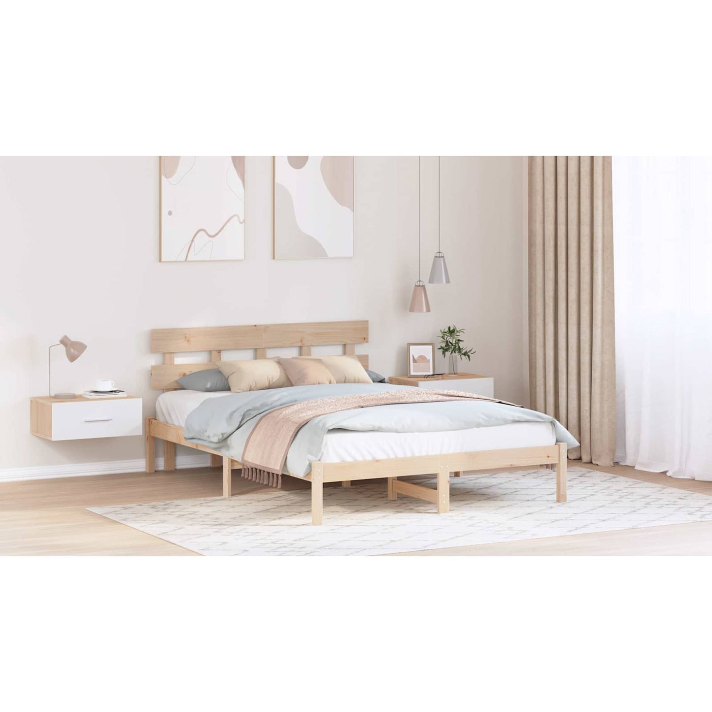 Bed Frame with Headboard Brown 150 x 200 cm Solid Pine wood