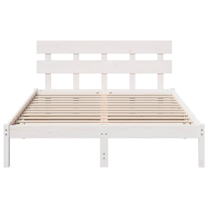 Bed Frame with Headboard White 150 x 200 cm Solid Pine wood