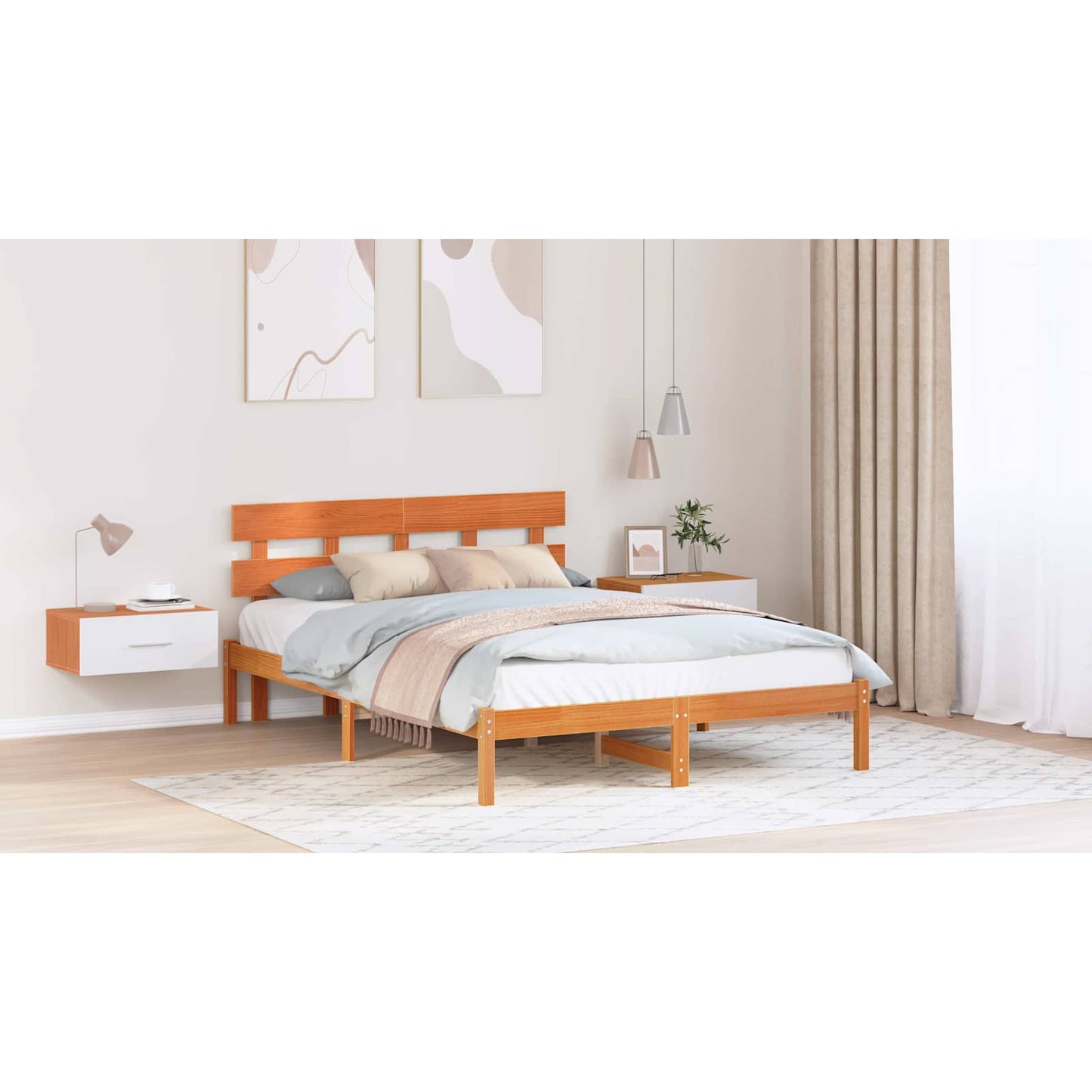 Bed Frame with Headboard Brown 150 x 200 cm Solid Pine wood