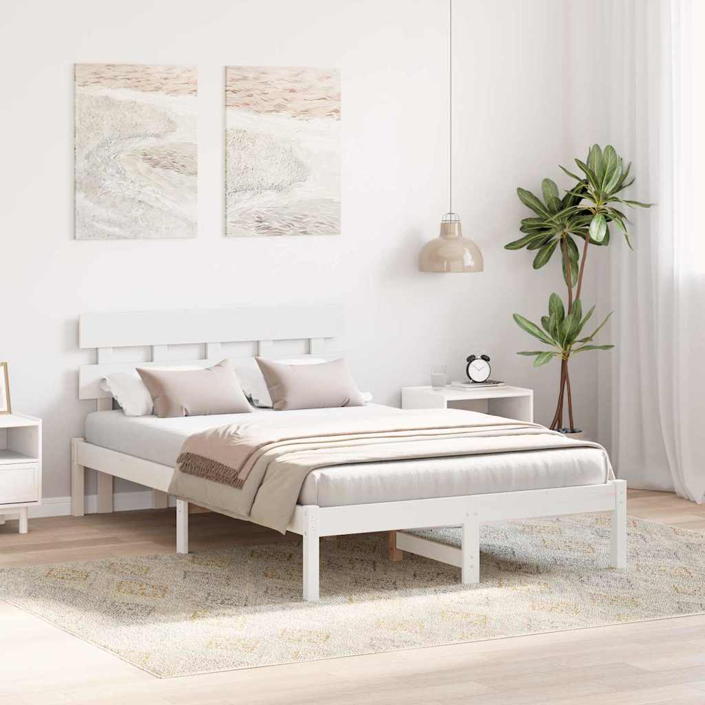 Bed Frame with Headboard White 120 x 190 cm Solid Pine wood