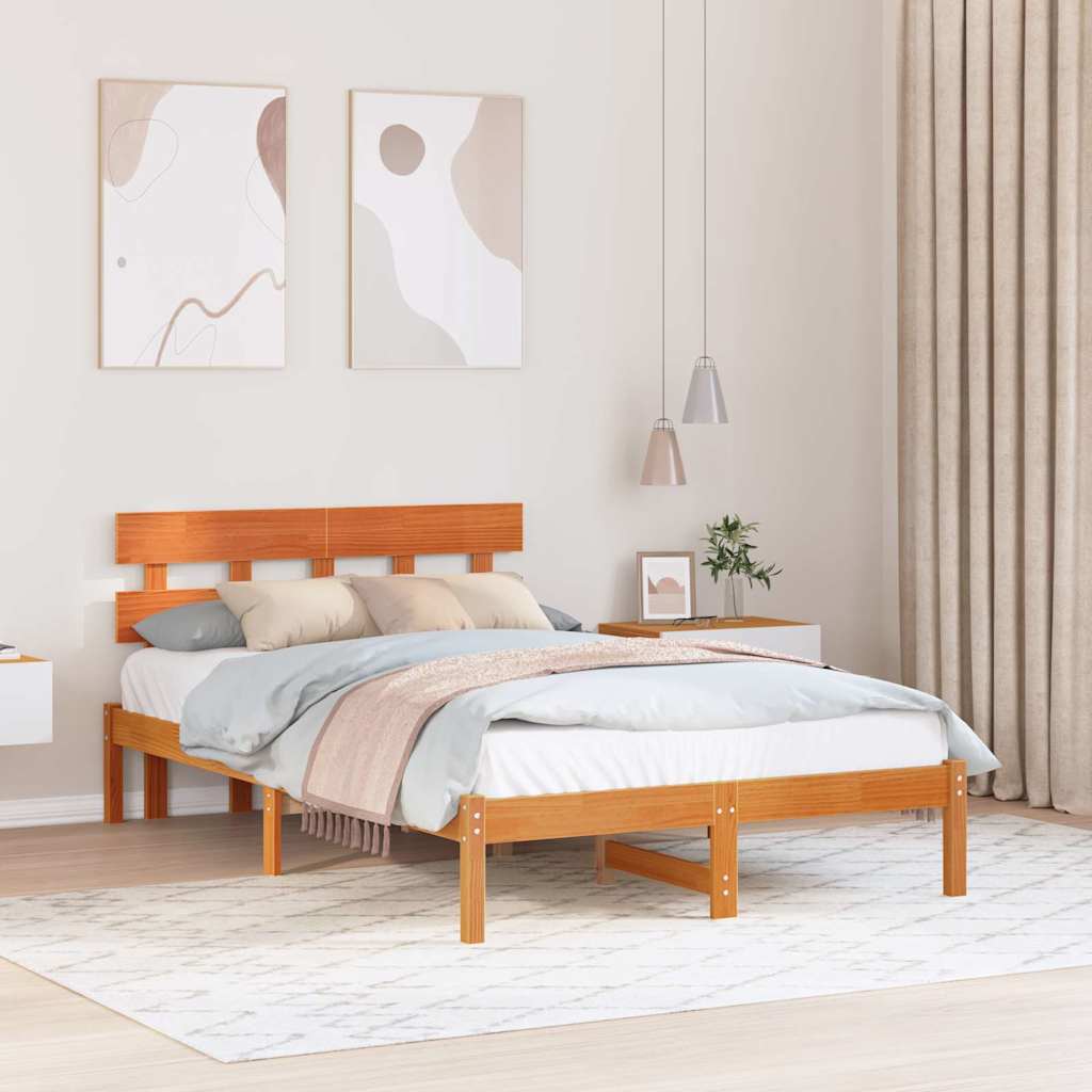 Bed Frame with Headboard Brown 120 x 190 cm Solid Pine wood