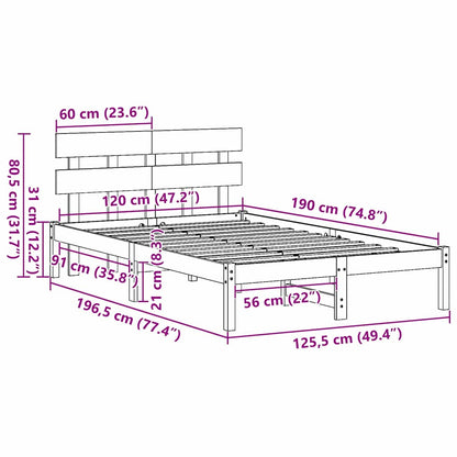 Bed Frame with Headboard Brown 120 x 190 cm Solid Pine wood