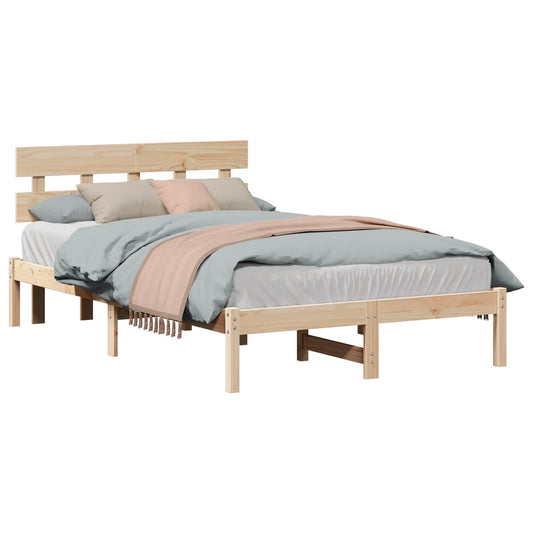 Bed Frame with Headboard Brown 140 x 190 cm Solid Pine wood