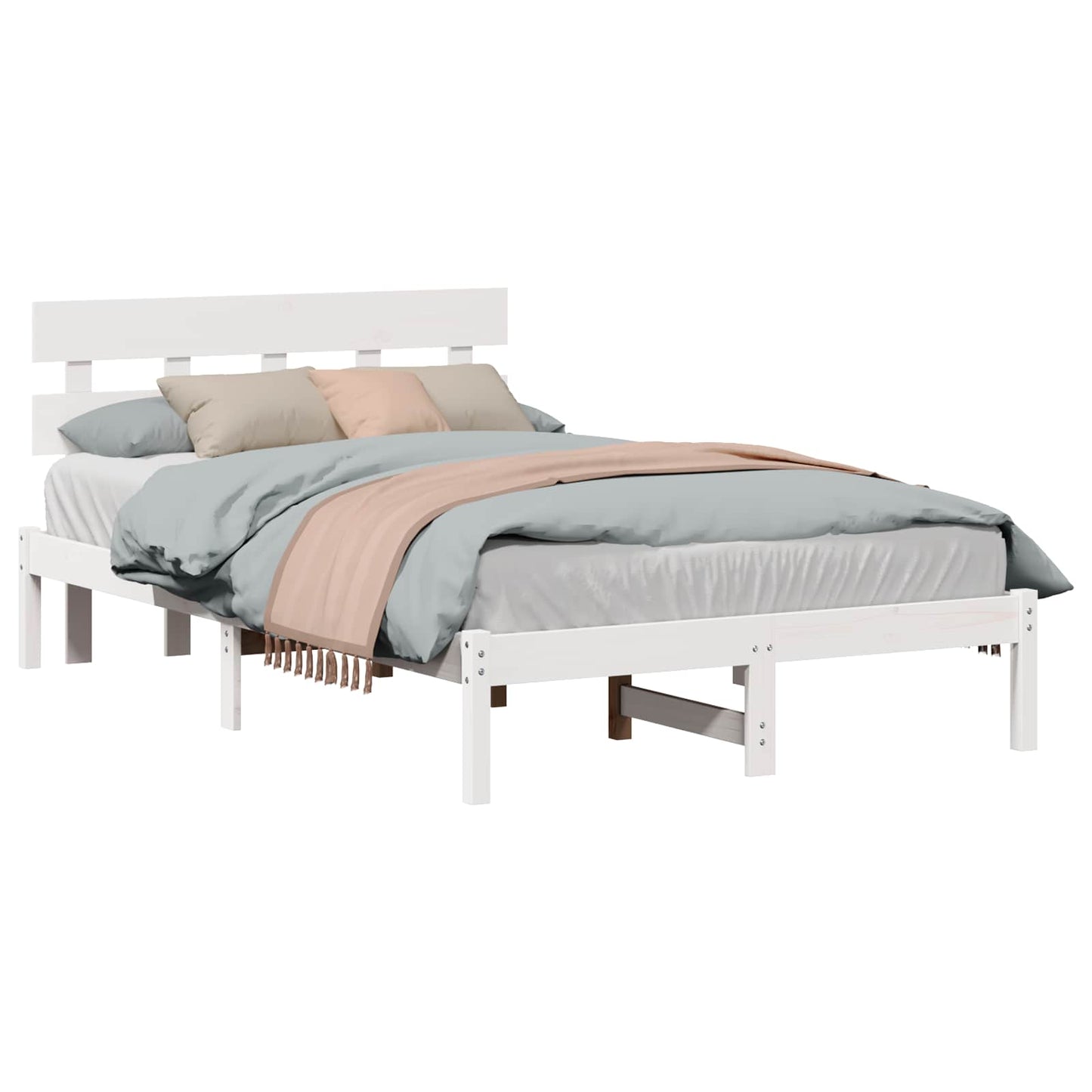 Bed Frame with Headboard White 140 x 190 cm Solid Pine wood