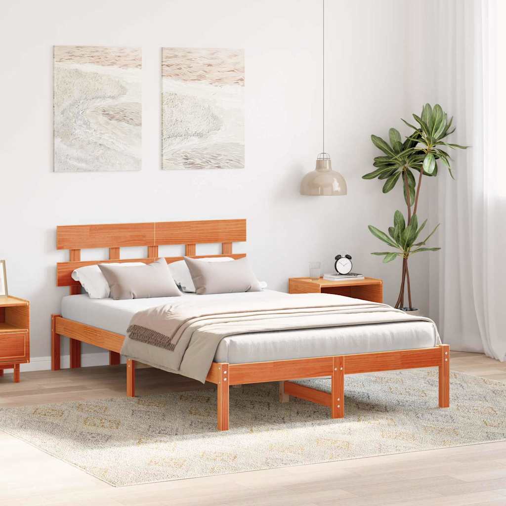 Bed Frame with Headboard Brown 140 x 190 cm Solid Pine wood