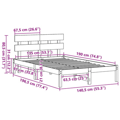 Bed Frame with Headboard Brown 135 x 190 cm Solid Pine wood