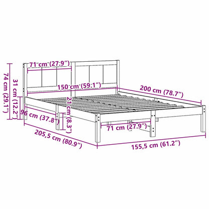 Bed Frame White 150 x 200 cm Solid Pine wood
