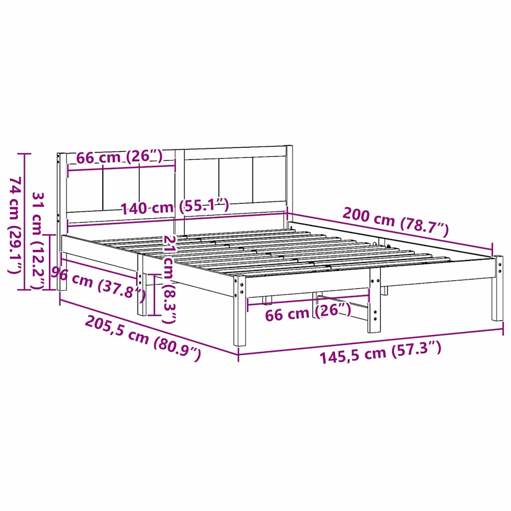 Bed Frame White 140 x 200 cm Solid Pine wood