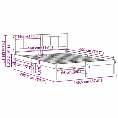 Bed Frame Brown 140 x 200 cm Solid Pine wood