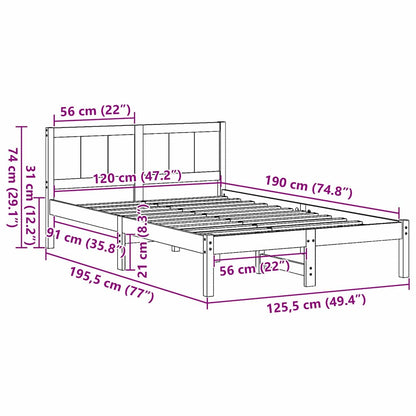 Bed Frame Brown 120 x 190 cm Solid Pine wood