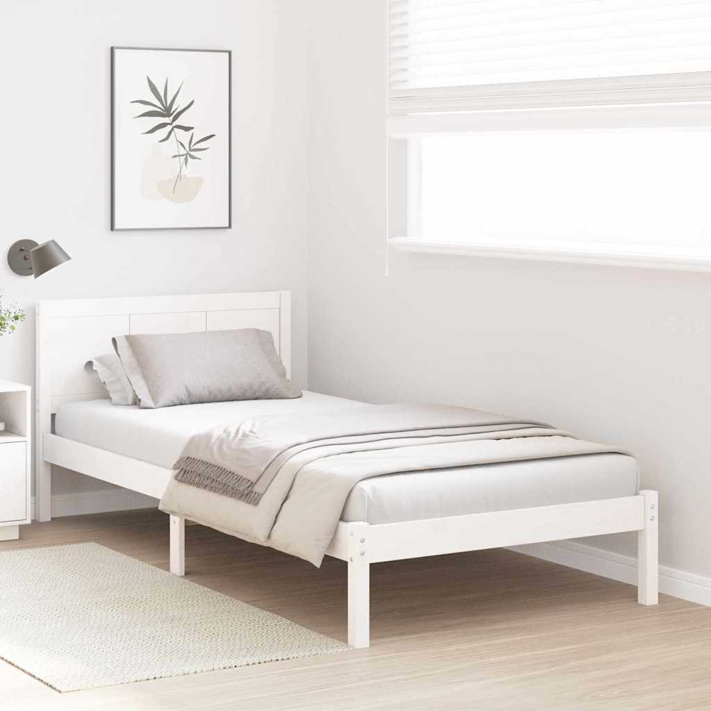 Bed Frame White 90 x 200 cm Solid Pine wood