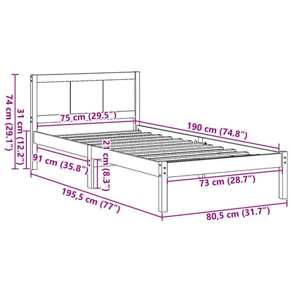 Bed Frame Brown 75 x 190 cm Solid Pine wood