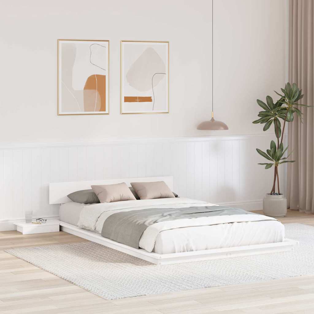 Bed Frame with Headboard with Storage Brown 135 x 190 cm Wood
