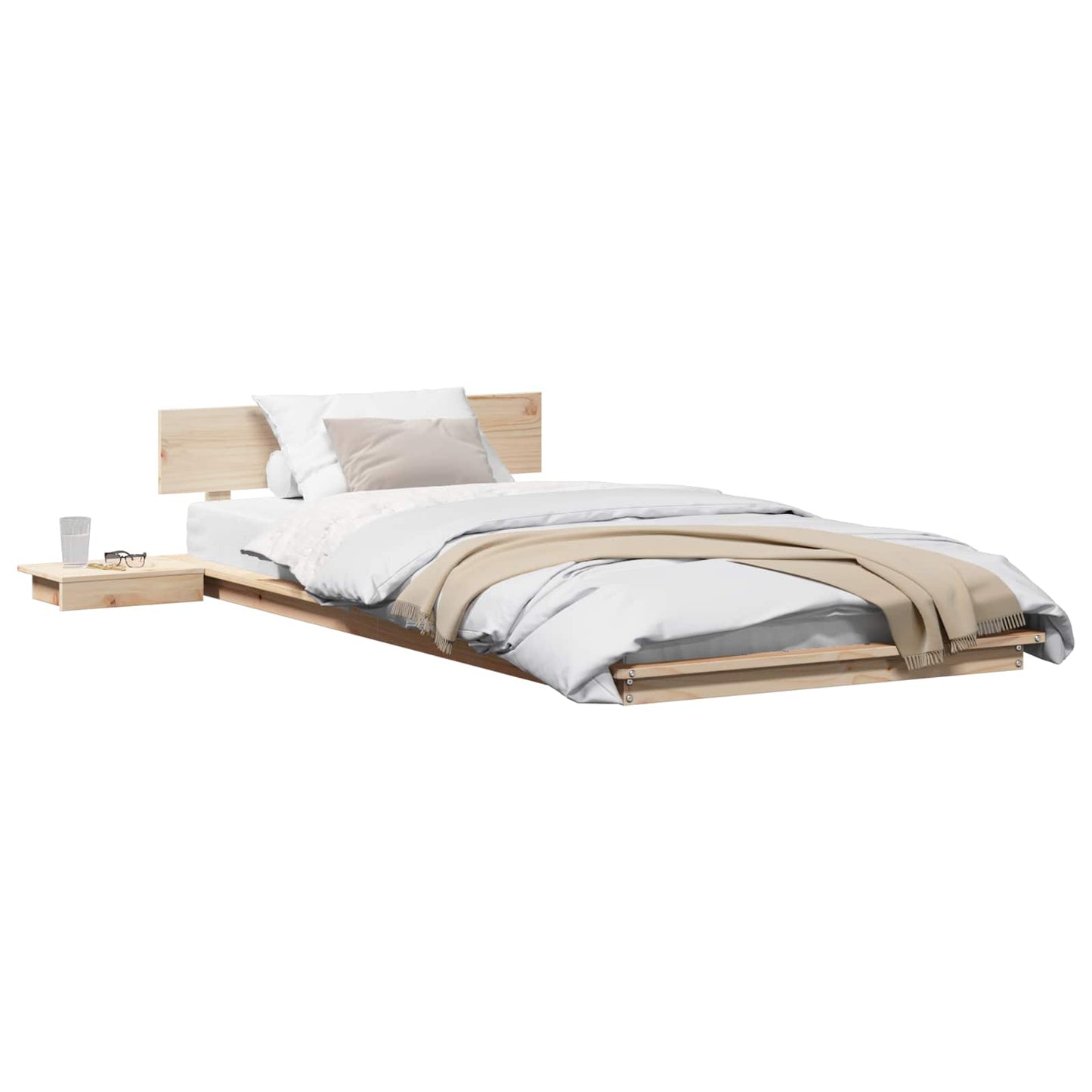 Bed Frame with Headboard with Storage Brown 90 x 200 cm Wood