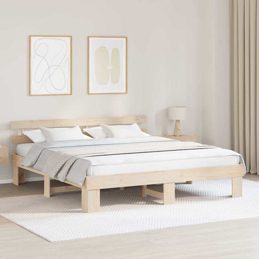 Bed Frame with Headboard Natural 200 x 200 cm Solid Pine Wood