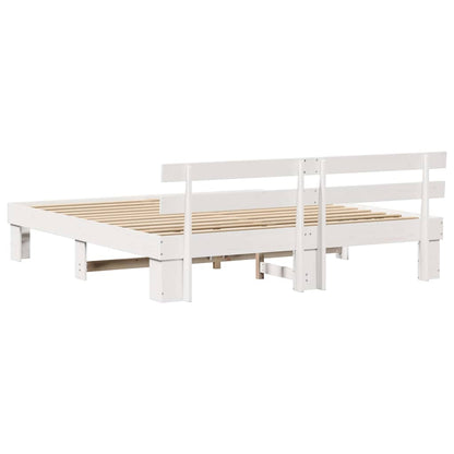 Bed Frame with Headboard White 200 x 200 cm Solid Pine Wood