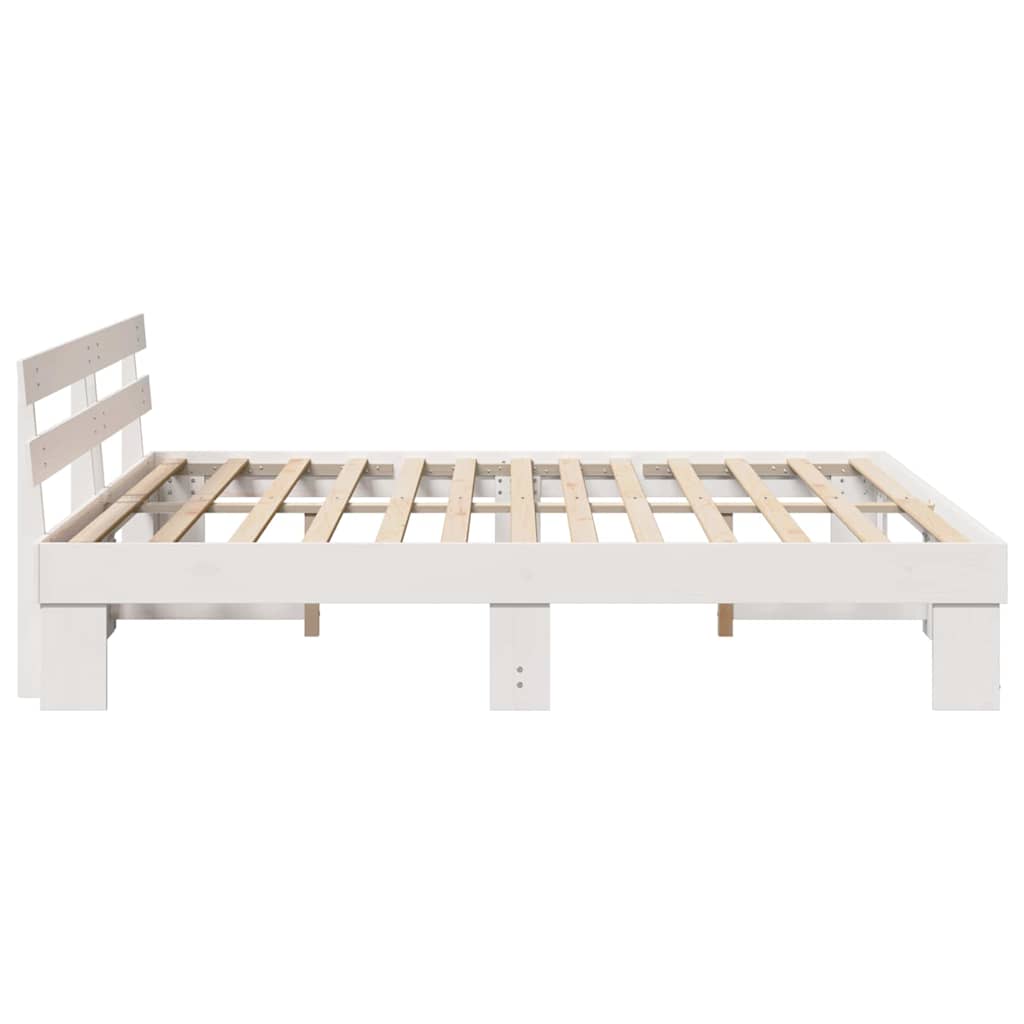 Bed Frame with Headboard White 200 x 200 cm Solid Pine Wood