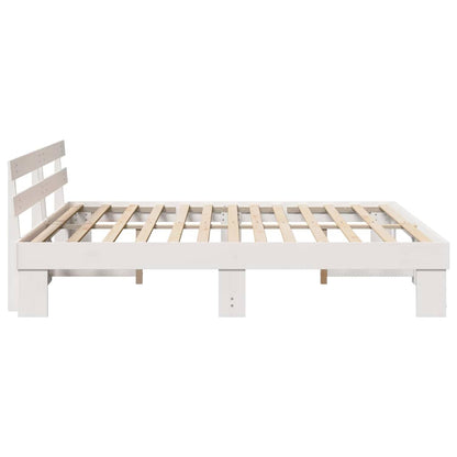 Bed Frame with Headboard White 200 x 200 cm Solid Pine Wood