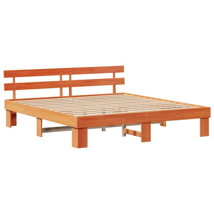Bed Frame with Headboard Wax Brown 200 x 200 cm Solid Pine Wood