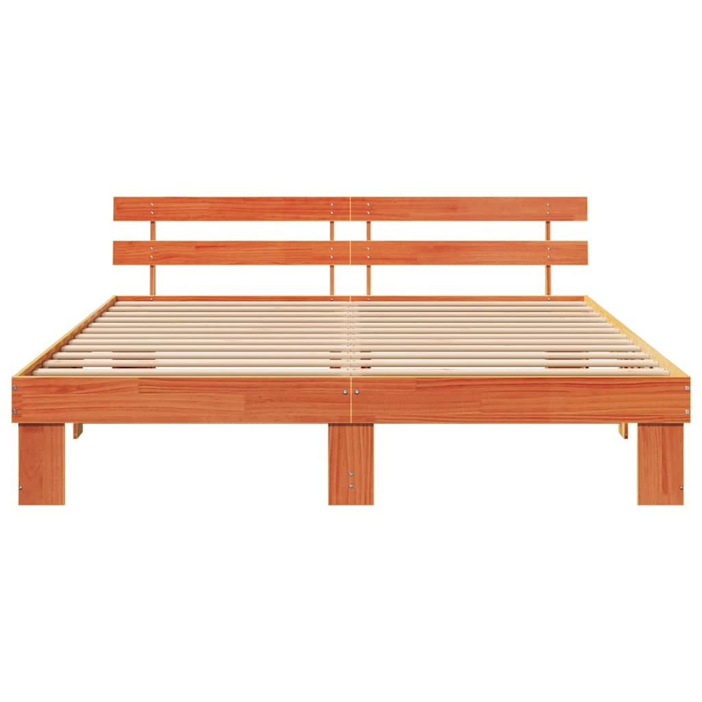 Bed Frame with Headboard Wax Brown 200 x 200 cm Solid Pine Wood