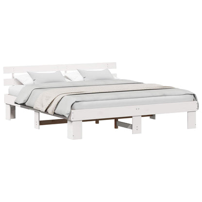Bed Frame with Headboard White 180 x 200 cm Solid Pine Wood