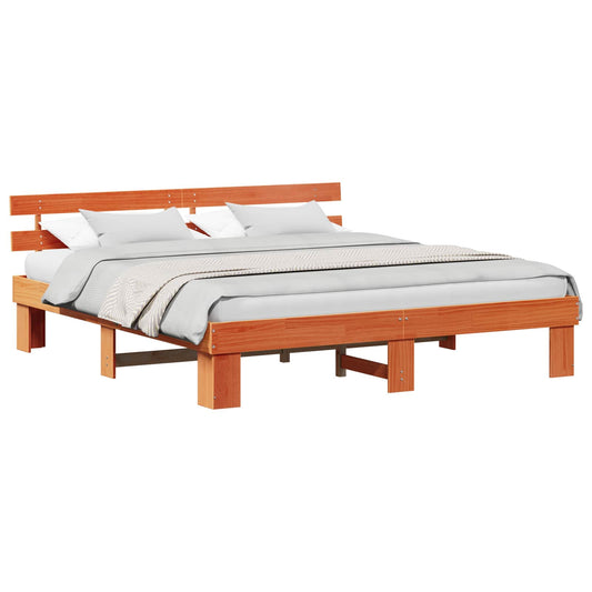Bed Frame with Headboard Wax Brown 180 x 200 cm Solid Pine Wood