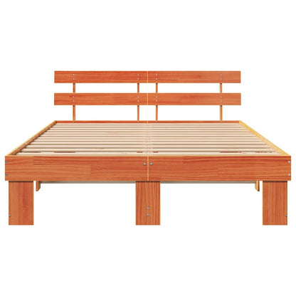 Bed Frame with Headboard Wax Brown 160 x 200 cm Solid Pine Wood