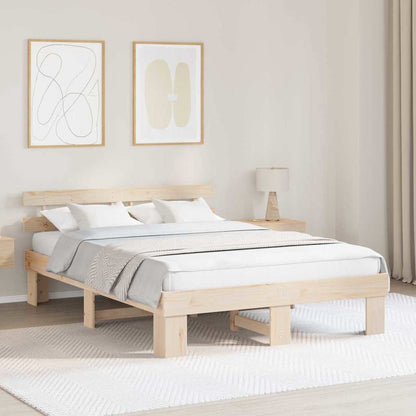 Bed Frame with Headboard Natural 150 x 200 cm Solid Pine Wood