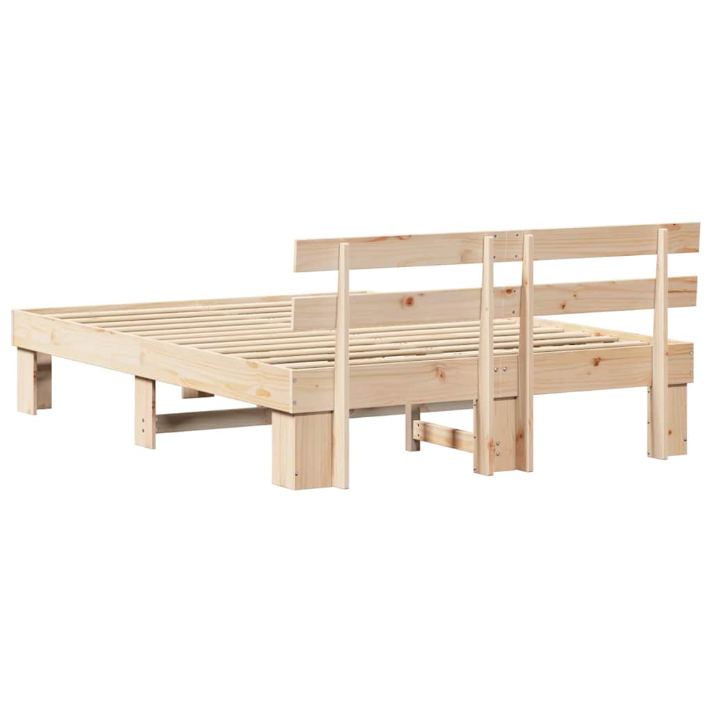 Bed Frame with Headboard Natural 150 x 200 cm Solid Pine Wood