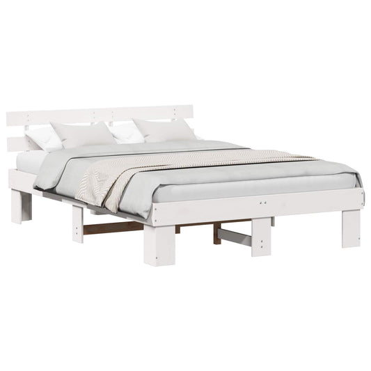 Bed Frame with Headboard White 150 x 200 cm Solid Pine Wood