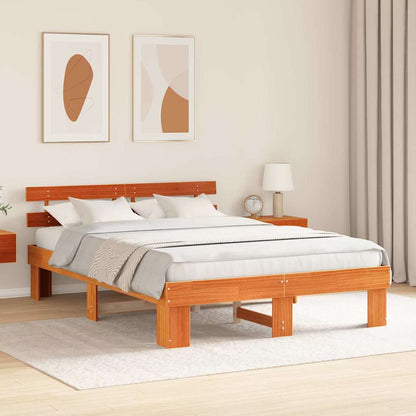 Bed Frame with Headboard Wax Brown 150 x 200 cm Solid Pine Wood