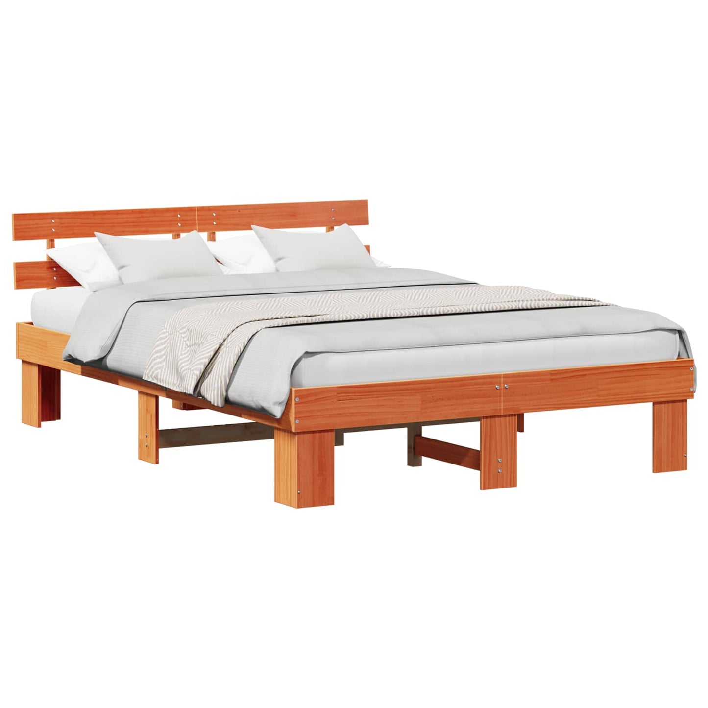 Bed Frame with Headboard Wax Brown 150 x 200 cm Solid Pine Wood