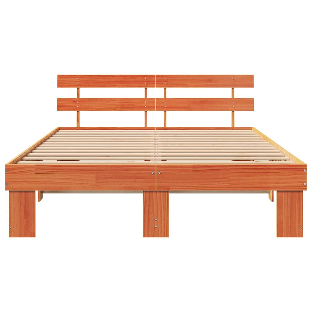 Bed Frame with Headboard Wax Brown 150 x 200 cm Solid Pine Wood