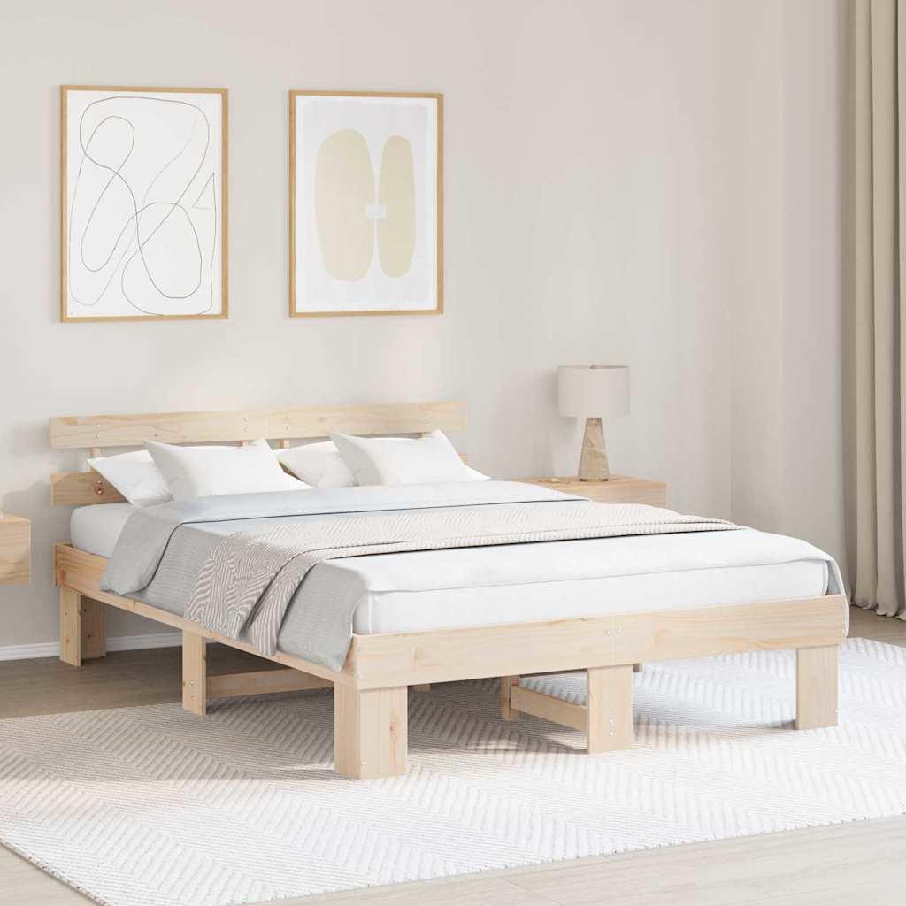 Bed Frame with Headboard Natural 140 x 200 cm Solid Pine Wood