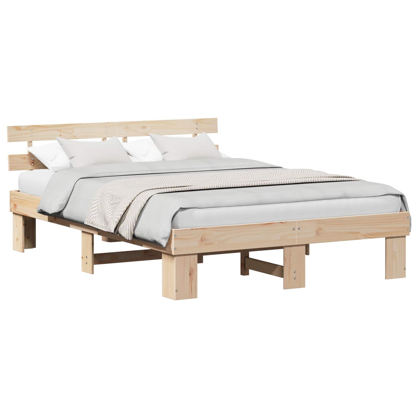 Bed Frame with Headboard Natural 140 x 200 cm Solid Pine Wood