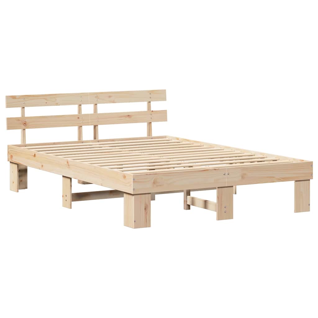 Bed Frame with Headboard Natural 140 x 200 cm Solid Pine Wood