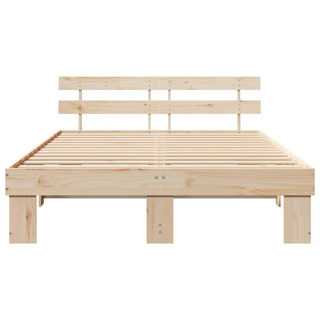 Bed Frame with Headboard Natural 140 x 200 cm Solid Pine Wood