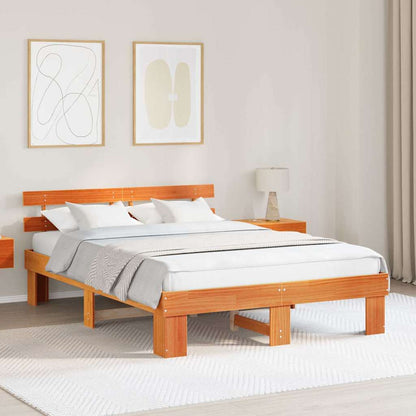 Bed Frame with Headboard Wax Brown 140 x 200 cm Solid Pine Wood