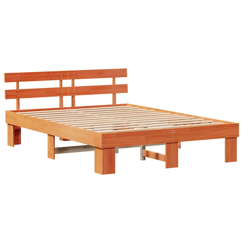 Bed Frame with Headboard Wax Brown 140 x 200 cm Solid Pine Wood