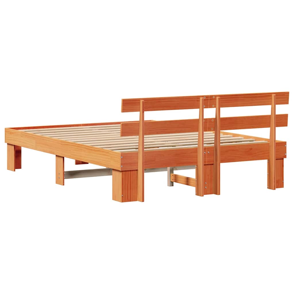 Bed Frame with Headboard Wax Brown 140 x 200 cm Solid Pine Wood