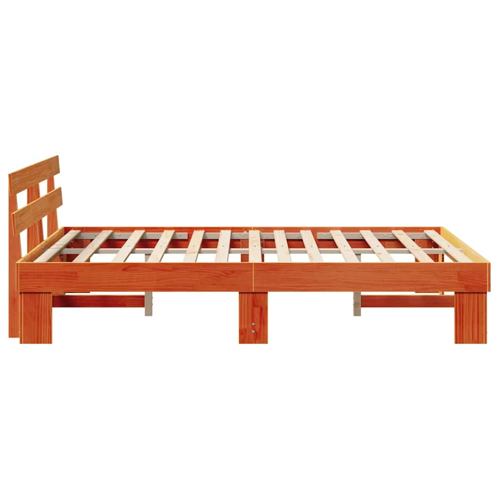 Bed Frame with Headboard Wax Brown 140 x 200 cm Solid Pine Wood