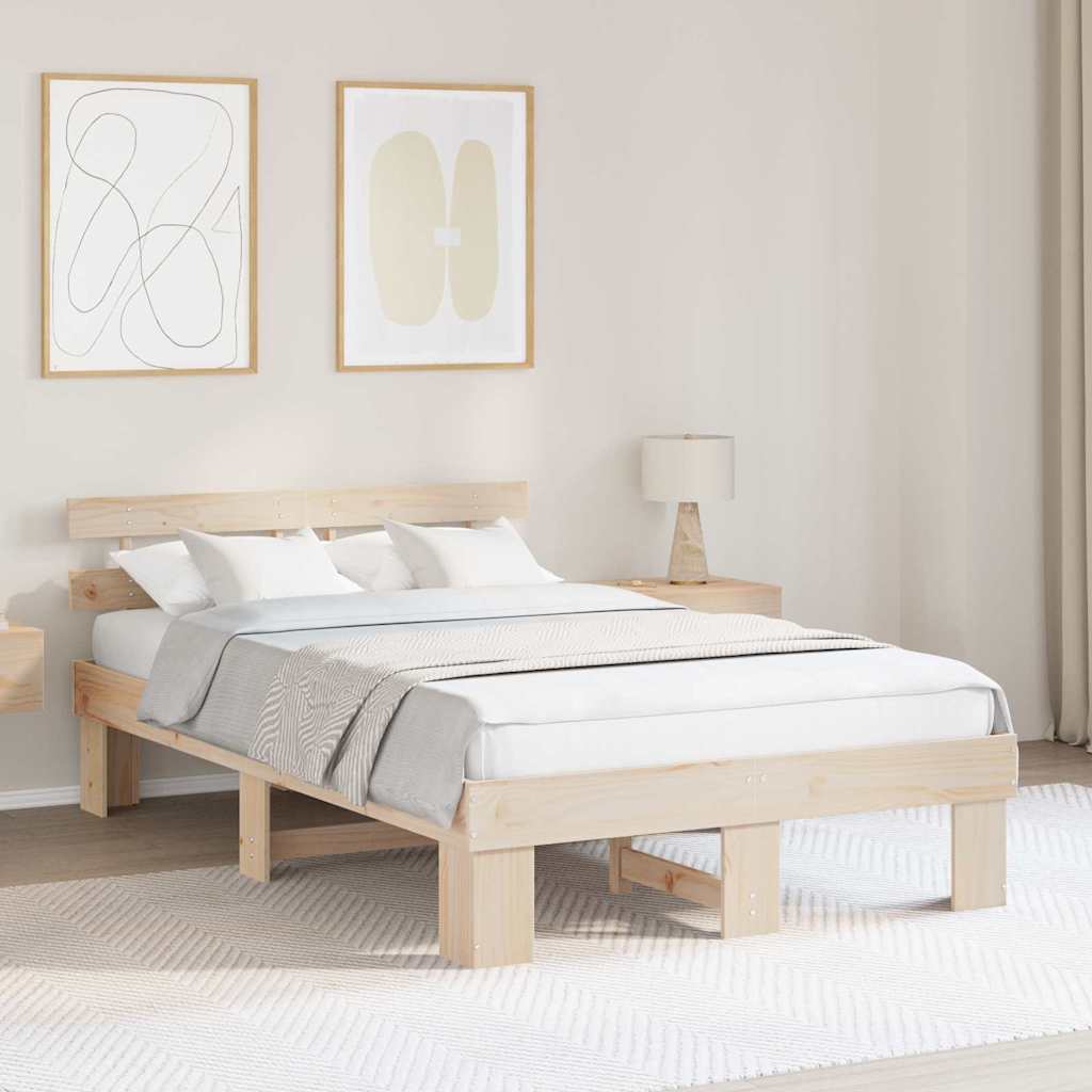 Bed Frame with Headboard Natural 120 x 200 cm Solid Pine Wood