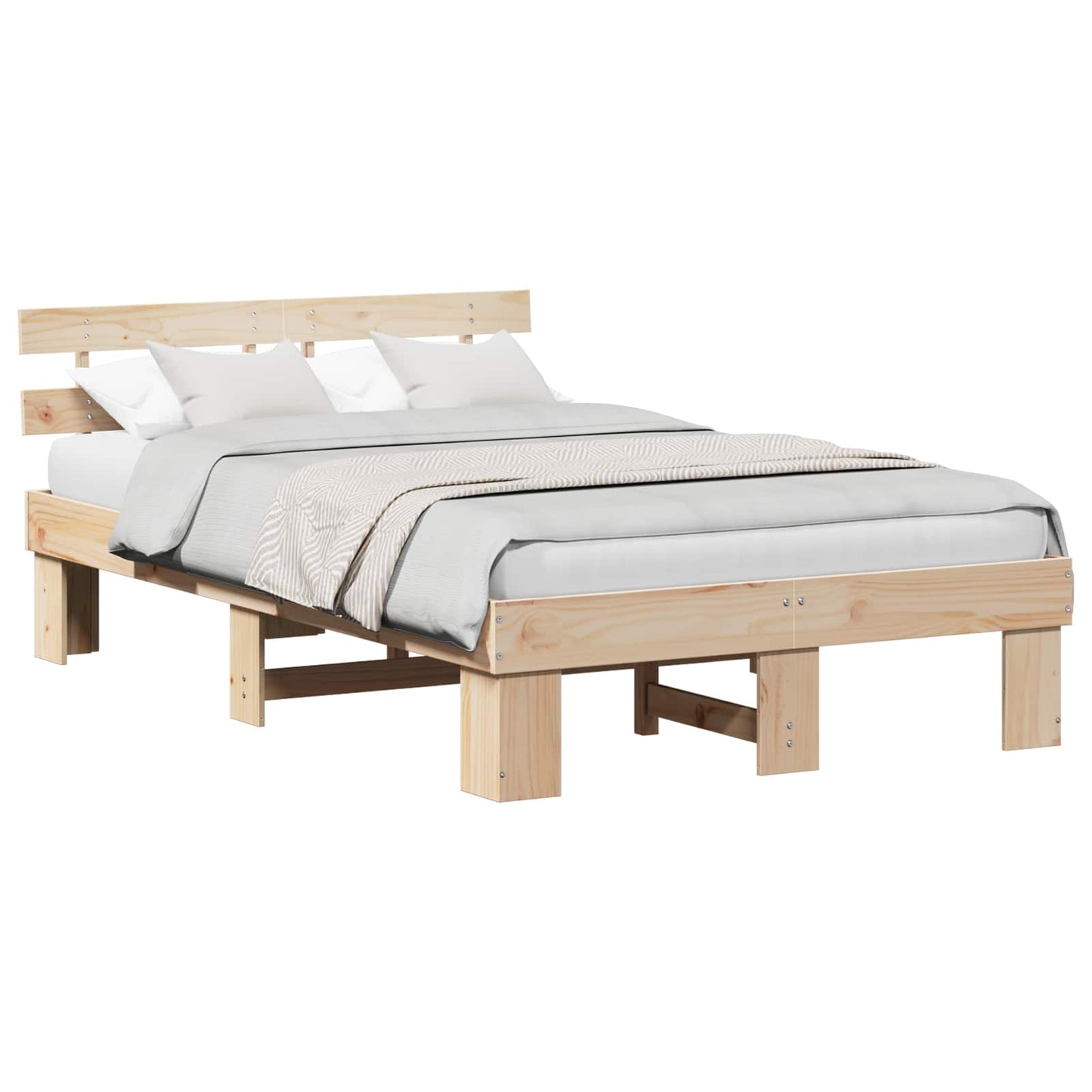 Bed Frame with Headboard Natural 120 x 200 cm Solid Pine Wood